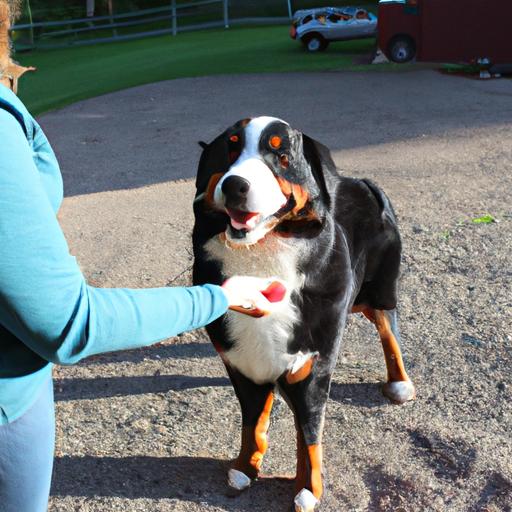 Positive reinforcement training builds a strong bond with a Bernese Mountain Dog.