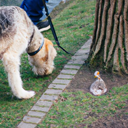 A dog exploring its surroundings and showing interest in duck poop.