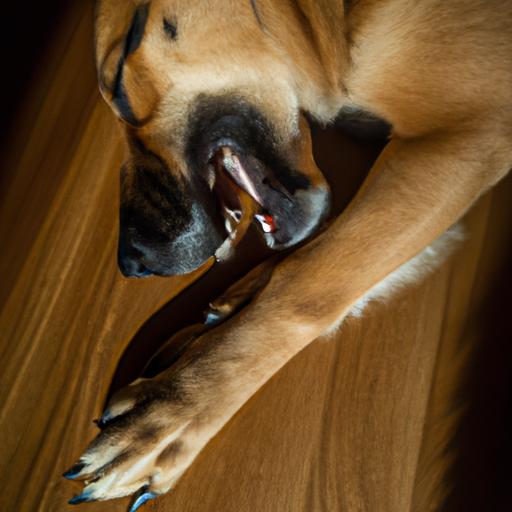 Dog displaying self-biting behavior due to psychological factors or underlying medical conditions.