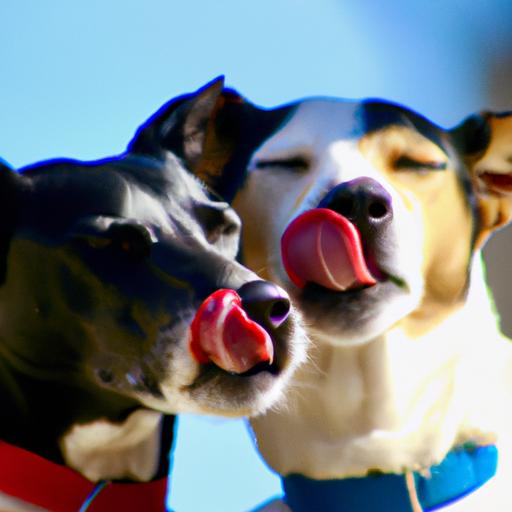 Two dogs bonding through eye licking