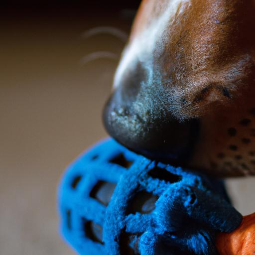 A dog's nose sniffing a toy, illustrating the significant role of scent in their communication and perception.