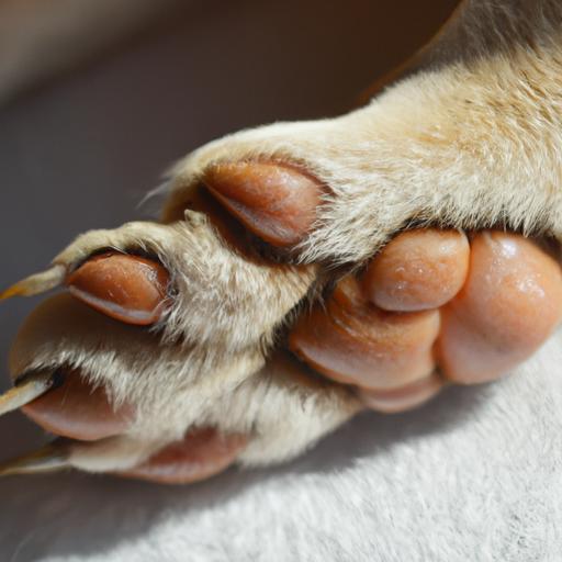 Dog's paw showing signs of Els with redness, inflammation, and sores.