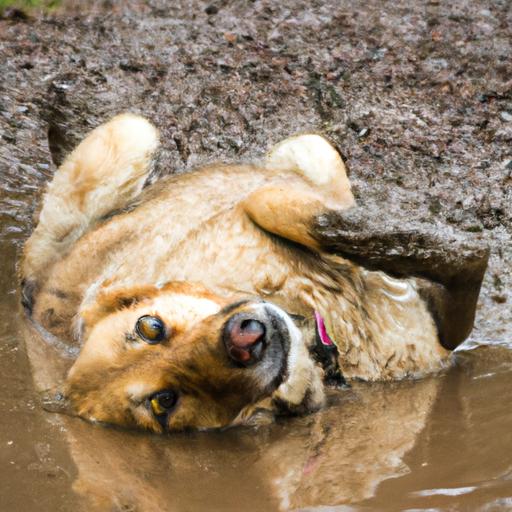 A dog enjoying a muddy adventure