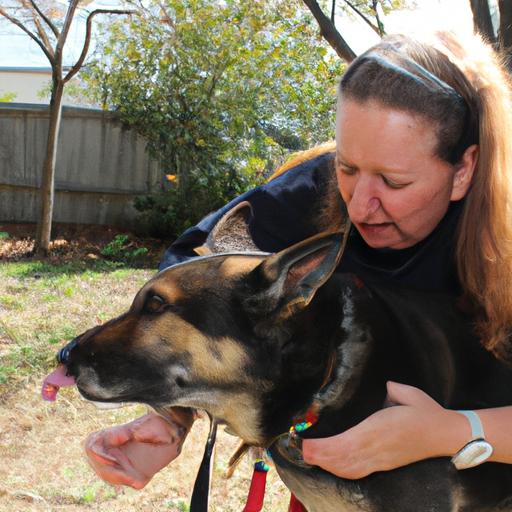 Professional dog behaviorist guiding German Shepherd owner in addressing biting issues.