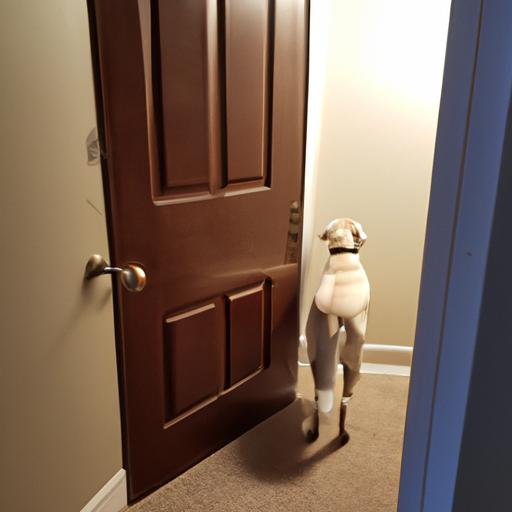 A vigilant dog standing near the bedroom door, providing enhanced security