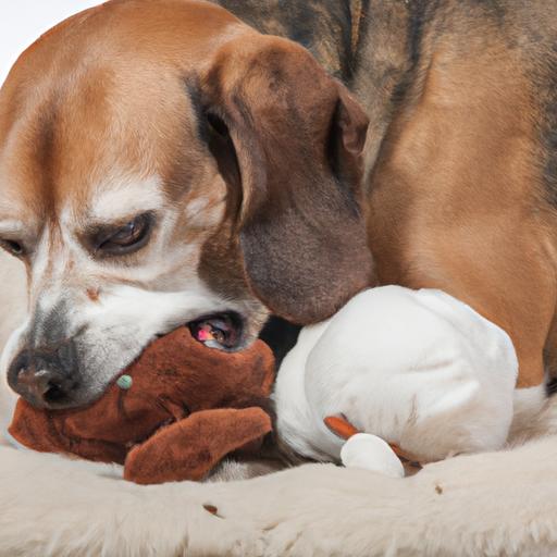 Vomiting and discomfort are signs that a dog may have swallowed a stuffed toy.