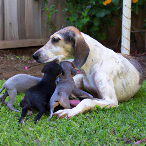 Father dog enjoying quality time with its adorable puppies